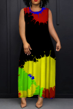 Multicolor African Graphics Print Sleeveless O Neck Long Casual Loose Maxi Tank Dresses