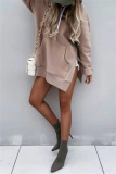 Green Hooded Long Sleeve Casual Pocket Slit Fall Winter Longline Sweatshirt
