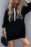 Green Hooded Long Sleeve Casual Pocket Slit Fall Winter Longline Sweatshirt