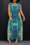 Multicolor African Graphics Print Sleeveless O Neck Long Casual Loose Maxi Tank Dresses