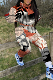 Blue Graphics Print Hooded Long Sleeve Sweatshirts and Drawstring Pants Sportwear Casual Two Pieces Sweatsuit Sets