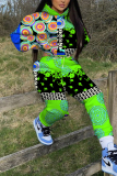 Blue Graphics Print Hooded Long Sleeve Sweatshirts and Drawstring Pants Sportwear Casual Two Pieces Sweatsuit Sets
