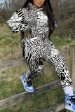 Blue Graphics Print Hooded Long Sleeve Sweatshirts and Drawstring Pants Sportwear Casual Two Pieces Sweatsuit Sets