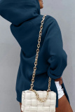 Green Hooded Long Sleeve Casual Pocket Slit Fall Winter Longline Sweatshirt