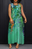 Multicolor African Floral Print Sleeveless O Neck Long Casual Loose Maxi Tank Dresses