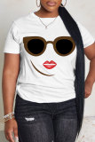 White Face Print O Neck Short Sleeve Casual Oversize Graphics T-Shirts
