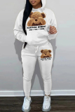 White Coffee Letter Print Hooded Long Sleeve Sweatshirts and Drawstring Pants Sportwear Casual Two Pieces Sweatsuit Sets