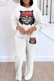 White Brown Casual Graphics Print O Neck Long Sleeve Sweatshirt And Pants Two Pieces Jogger Sets