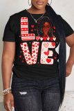 Dark Blue Letter Print O Neck Short Sleeve Casual Oversize T-Shirts