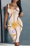 Multicolor Graphics Print U Neck Sleeveless Vacation Bodycon Midi Tank Dress