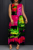 Multicolor African Graphics Print Sleeveless O Neck Long Casual Loose Maxi Tank Dresses