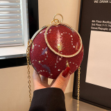 Pink Sequins Round Clutch Purse Beaded Handle Evening Wear Glitter Crossbody Handbag