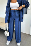 White Zipper Long Sleeve Buttons Pocket Cargo Jackets And Wide Leg Pants Vacation Casual Two Pieces Trouser Sets