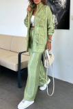 White Zipper Long Sleeve Buttons Pocket Cargo Jackets And Wide Leg Pants Vacation Casual Two Pieces Trouser Sets