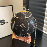 Pink Sequins Round Clutch Purse Beaded Handle Evening Wear Glitter Crossbody Handbag