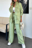 White Zipper Long Sleeve Buttons Pocket Cargo Jackets And Wide Leg Pants Vacation Casual Two Pieces Trouser Sets