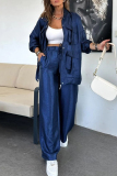 White Zipper Long Sleeve Buttons Pocket Cargo Jackets And Wide Leg Pants Vacation Casual Two Pieces Trouser Sets