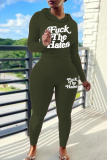 Black Letter Print Long Sleeve Hooded Sweatshirt And Draw String Skinny Pants Casual Sportwear Two Pieces Jogger Sets
