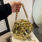 Silver Floral Shape Handbag Chain Strap Beaded Accent Evening Crossbody Bags