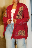 Red Long Sleeve Knitted Cardigan Pocket Casual Fall Winter Sweater Outerwear