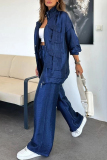 White Zipper Long Sleeve Buttons Pocket Cargo Jackets And Wide Leg Pants Vacation Casual Two Pieces Trouser Sets