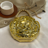 Silver Floral Shape Handbag Chain Strap Beaded Accent Evening Crossbody Bags