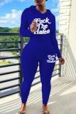 Black Letter Print Long Sleeve Hooded Sweatshirt And Draw String Skinny Pants Casual Sportwear Two Pieces Jogger Sets