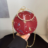 Pink Sequins Round Clutch Purse Beaded Handle Evening Wear Glitter Crossbody Handbag
