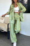 White Zipper Long Sleeve Buttons Pocket Cargo Jackets And Wide Leg Pants Vacation Casual Two Pieces Trouser Sets