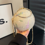 Pink Sequins Round Clutch Purse Beaded Handle Evening Wear Glitter Crossbody Handbag