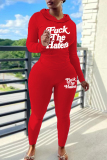 Black Letter Print Long Sleeve Hooded Sweatshirt And Draw String Skinny Pants Casual Sportwear Two Pieces Jogger Sets