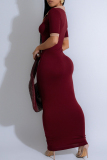 Black Turndown Collar Short Sleeve Casual Outing Long Bodycon Maxi Dresses
