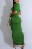 Black Turndown Collar Short Sleeve Casual Outing Long Bodycon Maxi Dresses