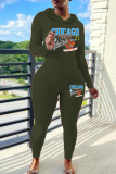 Black Letter Print Long Sleeve Hooded Sweatshirt And Draw String Skinny Pants Casual Sportwear Two Pieces Jogger Sets