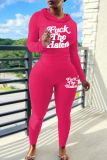Black Letter Print Long Sleeve Hooded Sweatshirt And Draw String Skinny Pants Casual Sportwear Two Pieces Jogger Sets