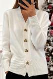 Red V Neck Long Sleeve Button-Front Fall Winter Knitted Cardigan Sweater