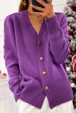Red V Neck Long Sleeve Button-Front Fall Winter Knitted Cardigan Sweater