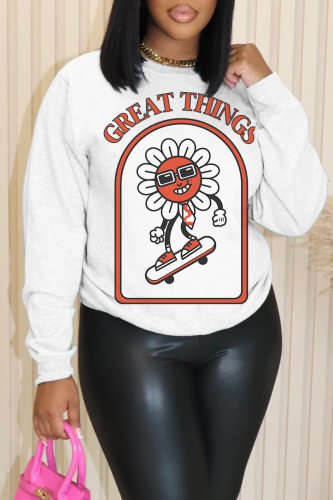 White Red Casual Graphcis Print O Neck Long Sleeve Fall Winter Sweatshirt