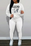 White Orange Graphics Print O Neck Long Sleeve Sweatshirt And Pocket Skinny Pants Sportwear Matching Sweatsuit Set
