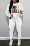White Orange Graphics Print O Neck Long Sleeve Sweatshirt And Pocket Skinny Pants Sportwear Matching Sweatsuit Set