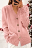 Red V Neck Long Sleeve Button-Front Fall Winter Knitted Cardigan Sweater