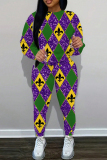 Green Gold Casual Graphics Print O Neck Long Sleeve Sweatshirt And Pants Sportwear Two Pieces Jogger Sets