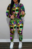 Green Gold Casual Graphics Print O Neck Long Sleeve Sweatshirt And Pants Sportwear Two Pieces Jogger Sets