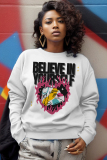 White Black Casual Graphcis Print O Neck Long Sleeve Fall Winter Sweatshirt
