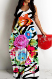 Yellow Floral Print Sleeveless O Neck Casual Vacation Baggy Sundress Maxi Slip Dresses