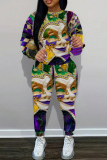 Green Gold Casual Graphics Print O Neck Long Sleeve Sweatshirt And Pants Sportwear Two Pieces Jogger Sets