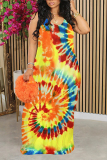 Camouflage Plaid Tie Dye Gradient Print Sleeveless O Neck Casual Vacation Baggy Sundress Maxi Slip Dresses