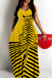 Yellow Floral Print Sleeveless O Neck Casual Vacation Baggy Sundress Maxi Slip Dresses