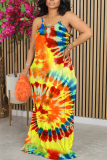 Camouflage Plaid Tie Dye Gradient Print Sleeveless O Neck Casual Vacation Baggy Sundress Maxi Slip Dresses