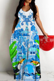 Yellow Floral Print Sleeveless O Neck Casual Vacation Baggy Sundress Maxi Slip Dresses